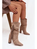 Dámské kotníkové boty na podpatku s třásněmi a vyhřívané béžové model 21757525 - Boto Dámské kotníkové boty na podpatku s třásněmi a vyhřívané béžové model 21757525 - Boto