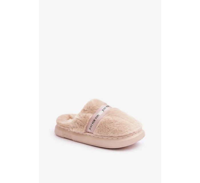 Futrzane Pantofle s Ozdobným Páskem Béžové Savalithea Futrzane Pantofle s Ozdobným Páskem Béžové Savalithea