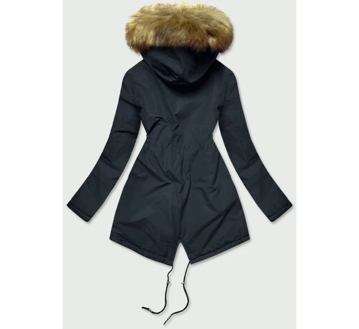 Tmavě modrá dámská zimní bunda typu parka (b2628)