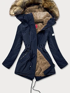 Dámská parka s kožešinovou podšívkou tmavě modrá (m-21207)
