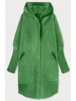 Zelený dlouhý vlněný přehoz přes oblečení typu alpaka s kapucí model 21935875 - MADE IN ITALY