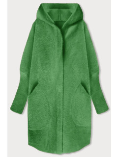 Zelený dlouhý vlněný přehoz přes oblečení typu alpaka s kapucí (908)