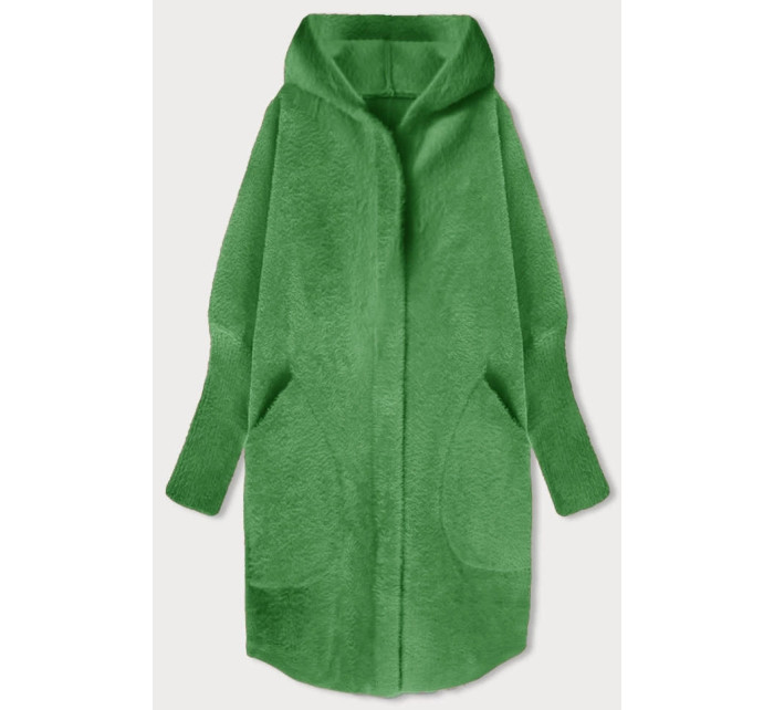 Zelený dlouhý vlněný přehoz přes oblečení typu alpaka s kapucí model 19012679 - MADE IN ITALY