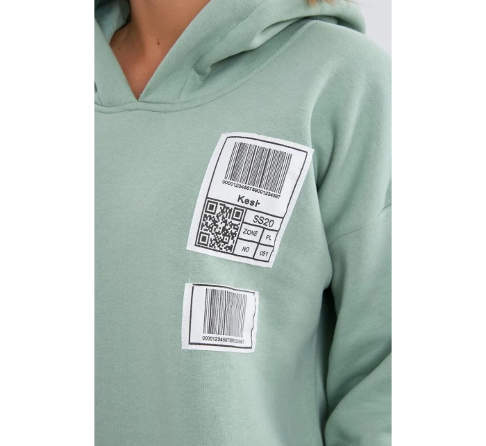 Mikina s kapucí a nášivkami tmavě mátová