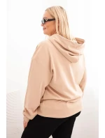 Dámská mikina s kapucí a model 21723117 Plus Size z bavlny béžová - K-Fashion