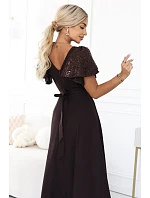 Elegantní se maxi šaty s rukávy – hnědá model 22356547 - numoco Elegantní se maxi šaty s rukávy – hnědá model 22356547 - numoco
