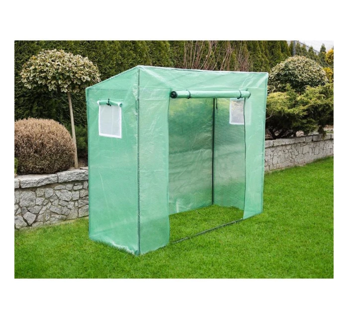 SKLENĚNÁ SKŘÍŇ PRO ZAHRADNÍ TOMATOPY 200x77x168-150CM PE ZELENÁ