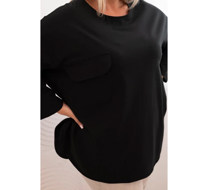 Dámská blůza Plus Size s model 21820407 s kapsou a ohrnutým rukávem černá - K-Fashion