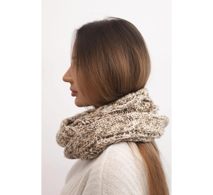 Komin dámský vlněný melírovaný silný šál na zimu KN24 tmavě béžový