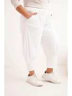 Dámské kalhoty Plus Size s nízkým sedem a gumou v pase bílé
