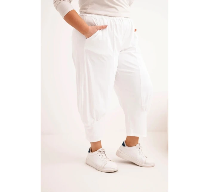 Dámské kalhoty Plus Size s nízkým sedem a gumou v pase bílé