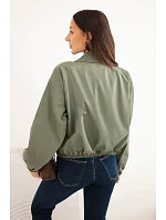Dámská jarní krátká bunda s límcem a knoflíky khaki
