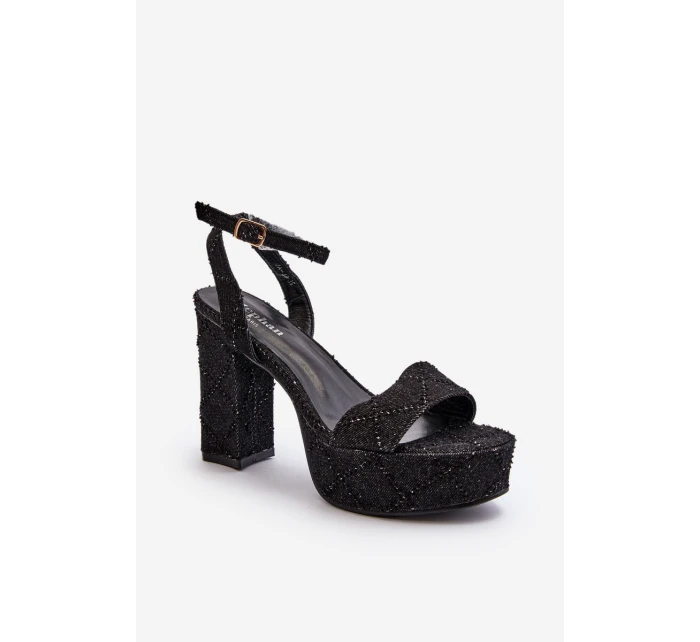 Džínové sandály na podpatku černé model 21649730 - Boto Džínové sandály na podpatku černé model 21649730 - Boto