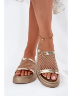 Zdobené dámské sandály na platformě se síťkou S.Barski MY51-016 zlaté Zdobené dámské sandály na platformě se síťkou S.Barski MY51-016 zlaté