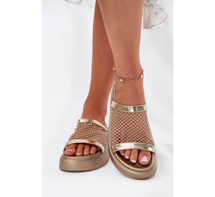 Zdobené dámské sandály na platformě se síťkou S.Barski MY51-016 zlaté Zdobené dámské sandály na platformě se síťkou S.Barski MY51-016 zlaté