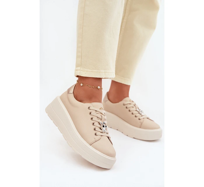 Kožené dámské tenisky na platformě s přezkou Vinceza 39973 Béžové