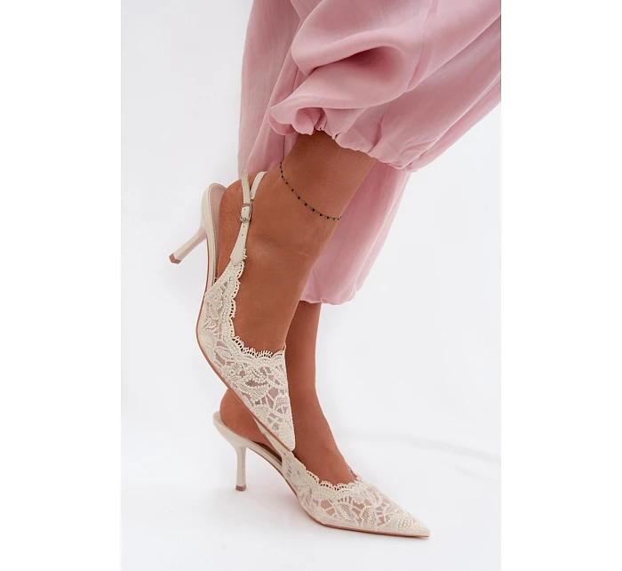 Krajkové Sandály na Podpatku Světle Béžové Carielle