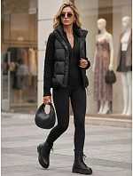 Dámská prošívaná péřová bunda s pletenými rukávy, černá, FashionStreet TY5930 Dámská prošívaná péřová bunda s pletenými rukávy, černá, FashionStreet TY5930