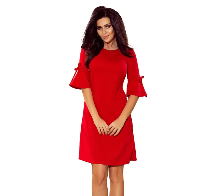 Červené dámské trapézové šaty s rozšířenými rukávy model 6703289 Červené dámské trapézové šaty s rozšířenými rukávy model 6703289