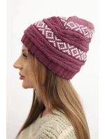 Dámská zimní čepice s vzorem a vlnou K425 tmavě fialová Dámská zimní čepice s vzorem a vlnou K425 tmavě fialová