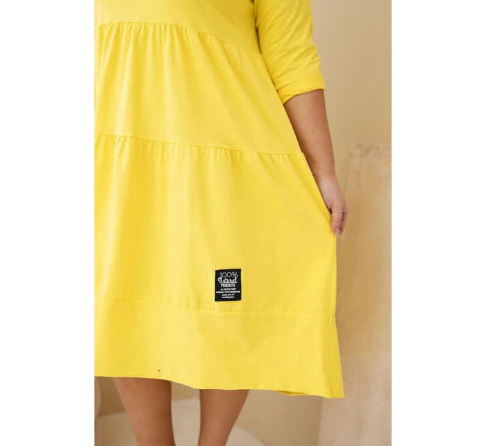 Dámská bavlněná sukýnka Plus Size s volány a ohrnutým rukávem žlutá