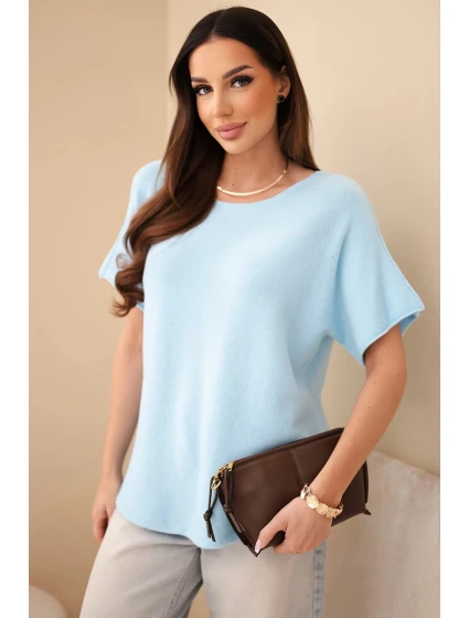 Dámský svetr s krátkým rukávem volného střihu modrý