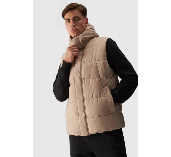 Pánský Péřový Bezrukávník S Kapucí Béžový 4FWAW24TVJAM144-83S