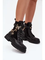 Dámské Pracovní Boty Zateplené Se Zlatým Řetězem A Přívěsky Černé Vessara