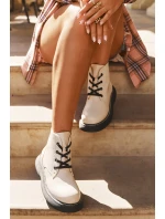 Zateplené dámské kotníkové boty na platformě na šněrování světlé béžové model 21710996 - Boto