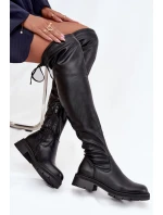 Dámské kozačky nad koleno s šněrováním černé Rylissa