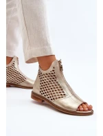 Zazoo kožené prolamované sandály se zipem, zlaté Zazoo kožené prolamované sandály se zipem, zlaté