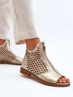 Zazoo kožené prolamované sandály se zipem, zlaté