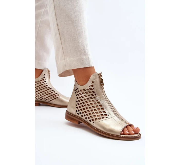 Zazoo kožené prolamované sandály se zipem, zlaté Zazoo kožené prolamované sandály se zipem, zlaté