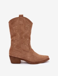 Dámské kotníkové boty cowgirl na podpatku – béžové Lovelle