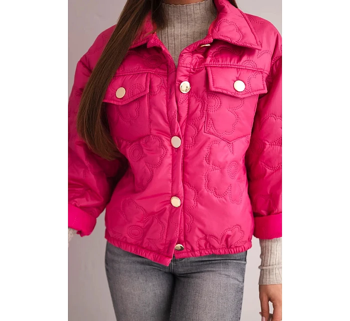 Dámská jarní prošívaná bunda s květinovým vzorem fuchsie