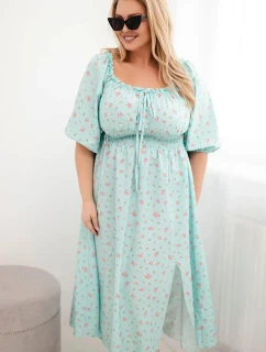 Dámská šaty Plus Size s výstřihem na šňůrky a elastickým pasem mátová