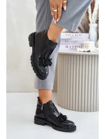 Kožené Lakované Botky S Dekorací Zateplené D&A LZ42-036 Černé