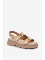 Eko kožené sandály s přezkami béžové model 21684627 - Boto