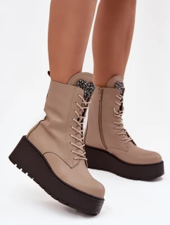 Kožené dámské kotníky s ozdobou vyhřívané béžové Ulrika