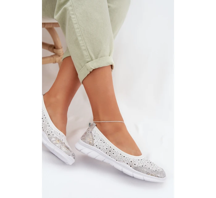Kožené Ažurové Baleríny model 22027780 Bílé - S.Barski