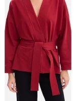 Pletené sako bez s otevřenou přední částí bordó model 21379800 - BeWear