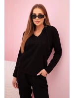 Dámská bavlněná souprava s kapucí a potiskem černá Dámská bavlněná souprava s kapucí a potiskem černá