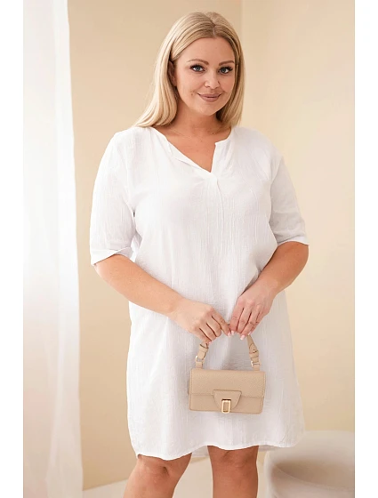 Dámské viskózové šaty Plus Size s krátkým rukávem a výstřihem do V bílá