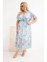 Dámské šaty Plus Size s květinovým vzorem se zavazováním modrá