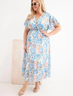 Dámské šaty Plus Size s květinovým vzorem se zavazováním modrá