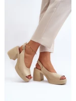 Zazoo 40376 Kožené Sandály Na Masivní Podpatku Bežové