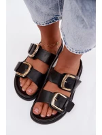 Dámské eko kožené nazouváky s zlatými sponami Černé model 21960848 - Boto