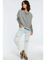 B094 Oversized top s výstřihem do V na zádech - šedý B094 Oversized top s výstřihem do V na zádech - šedý