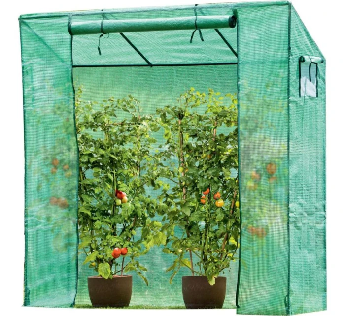 SKLENĚNÁ SKŘÍŇ PRO ZAHRADNÍ TOMATOPY 200x77x168-150CM PE ZELENÁ