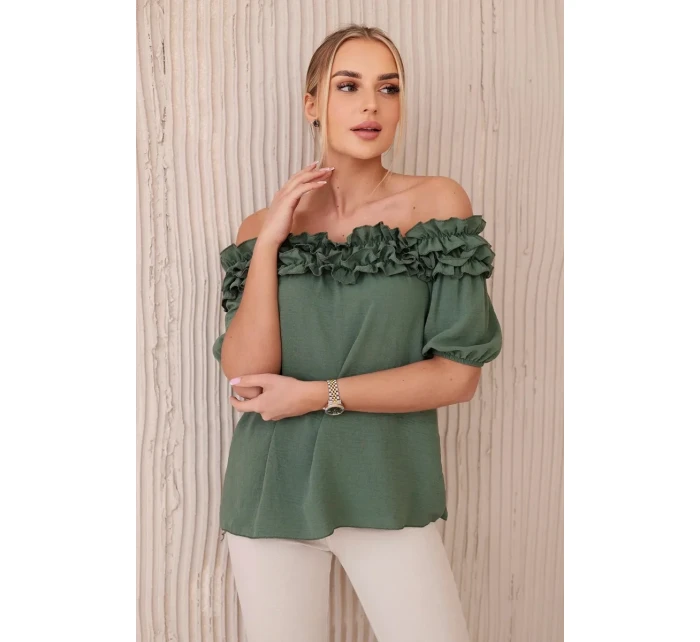 Španělská halenka s malým volánem khaki